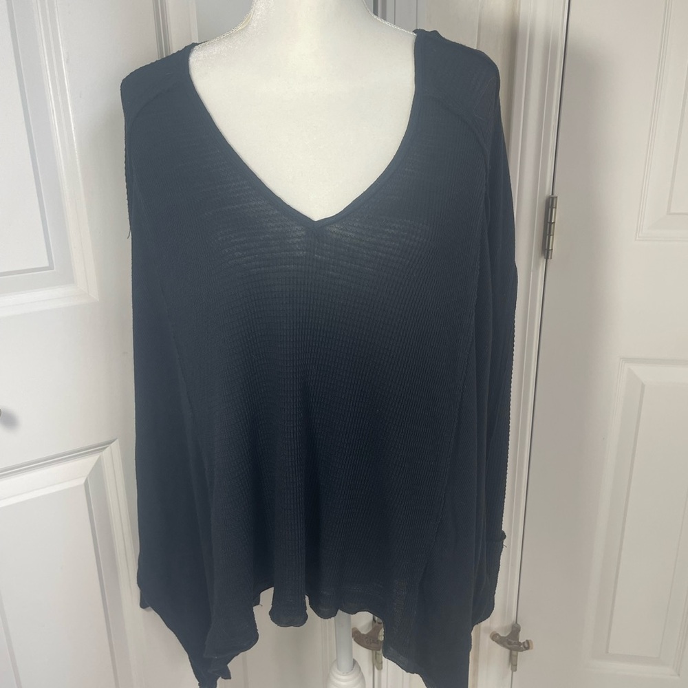 Free People Black Oversized V-Neck Sweater